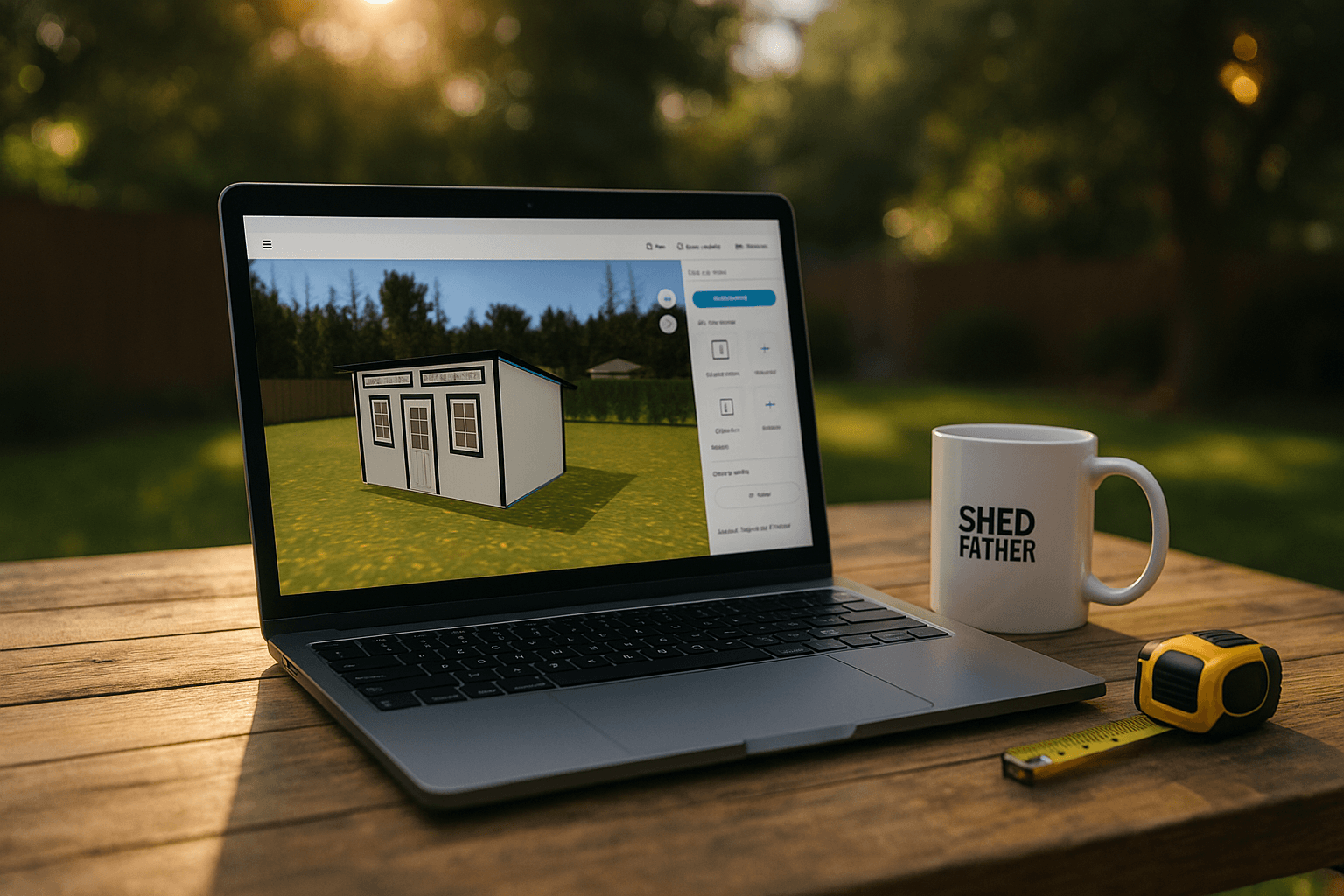 3D shed design tool interface showing custom shed configuration options